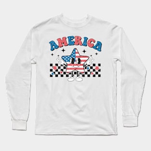 Retro Groovy America 4th of July USA Flag Men Women Kids Long Sleeve T-Shirt